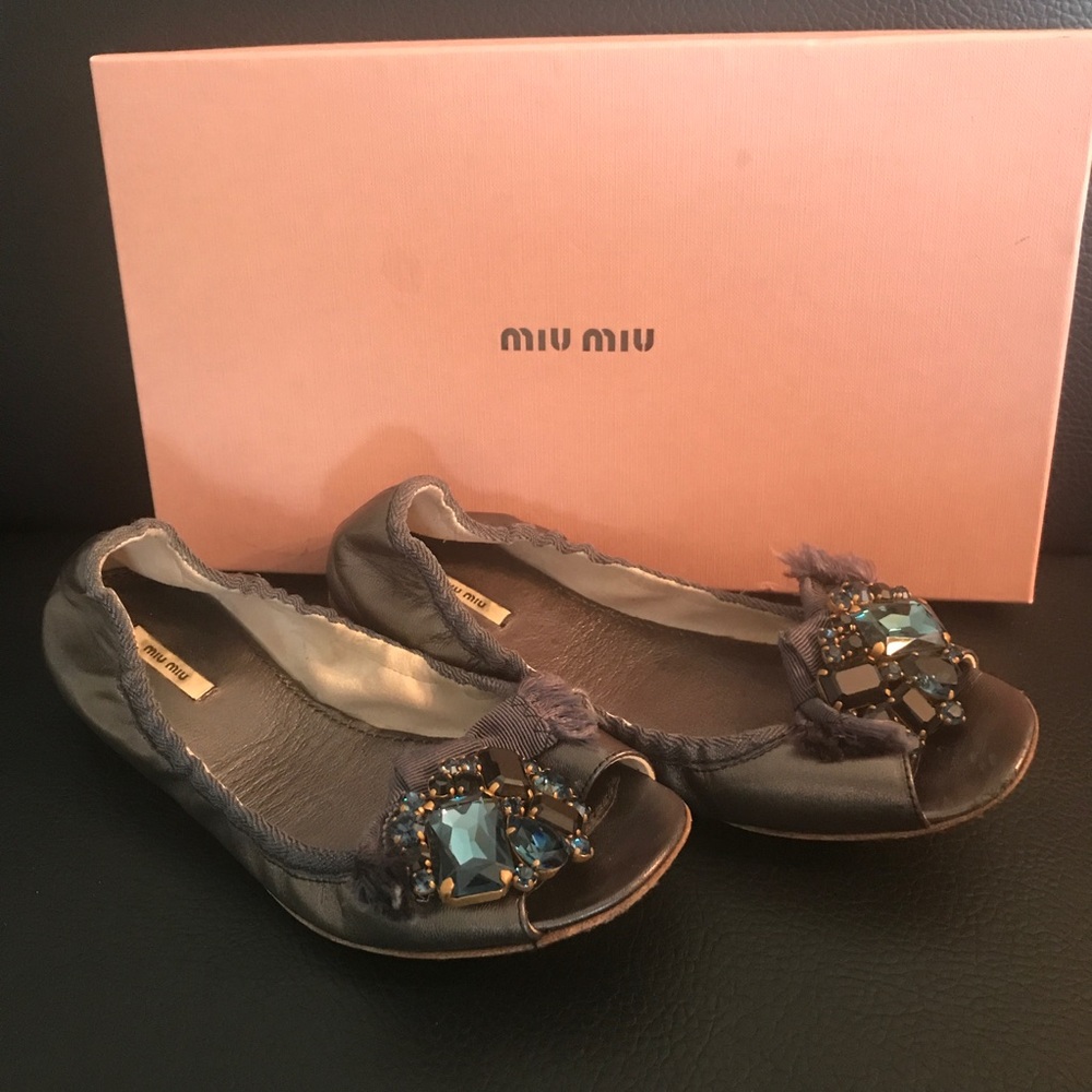 Miu Miu Scrunch Ballet Flat Sandal With Crystals